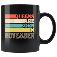 Queens are born in November vintage, birthday black gift coffee mug
