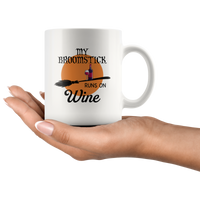 My broomstick runs on Wine halloween white coffee mug