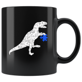 Autism Awareness Dino T Rex Dinosaur Black Coffee Mug