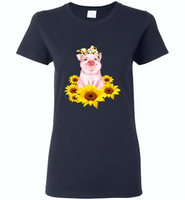 Sunflower pig - Gildan Ladies Short Sleeve