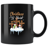 Christmas Begins With Christ Leopard Cross Snowman Black Coffee Mug