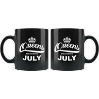 Queens are born in July, birthday black gift coffee mug