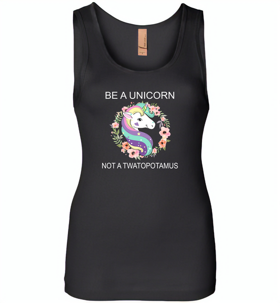 Be A Unicorn Not A Twatopotamus, Raibow Unicorn Floral - Womens Jersey Tank