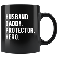 Husband daddy protector veteran hero, father's day gift, papa, dad black coffee mug