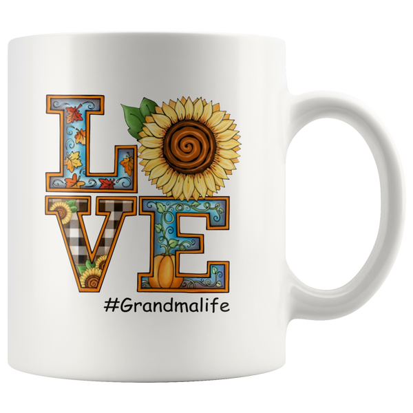 Grandma Life Love Autumn Sunflower Halloween Graphic Gift For Grandma White Coffee Mug
