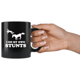 Horse I do my own stunts black coffee mug