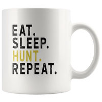 Eat sleep hunt repeat black gift coffee mug, like hunting