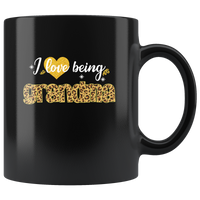 I Love Being Grandma Leopard Glitter Black Coffee Mug