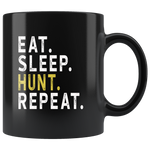 Eat sleep hunt repeat black gift coffee mug, like fishing