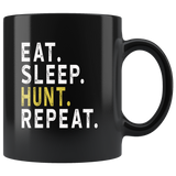 Eat sleep hunt repeat black gift coffee mug, like fishing