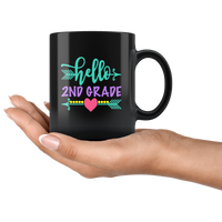 Hello second 2nd grade first day back to school black coffee mug