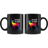 Oh Deer I'm Queer Funny Pun Colorful Deer LGBT Gay Pride Rainbow Black Coffee Mug