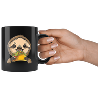 Sloth eats tacos black coffee mug