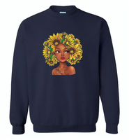 Black girl has natural sunflower hair, sunflower lover - Gildan Crewneck Sweatshirt