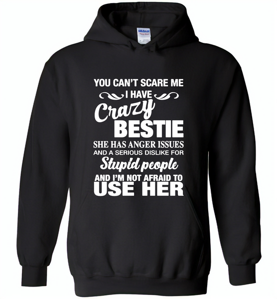 You can't scare me i have crazy bestie, anger issues, dislike stupid people, use her - Gildan Heavy Blend Hoodie