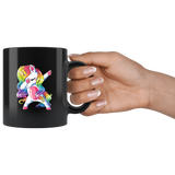 Dabbing unicorn black coffee mug