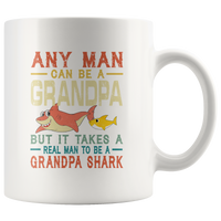 Vintage real man to be a grandpa shark, gift white coffee mugs for grandpa