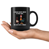 A Woman cannot survive on wine alone she also needs a chicken black coffee mug