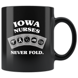 Iowa Nurses Never Fold Play Cards Black Coffee Mug