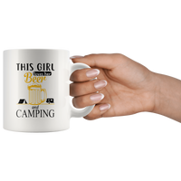 This girl loves her beer and camping white coffee mug