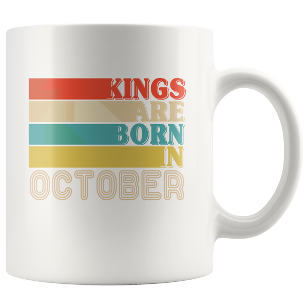 Kings are born in October vintage, birthday white gift coffee mug