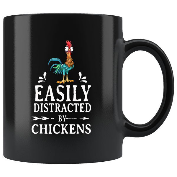 Easily distracted by Hei Hei chickens black gift coffee mug