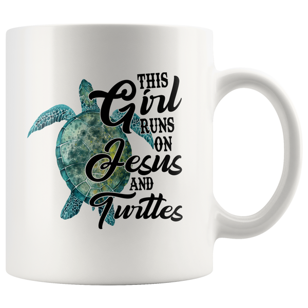 This Girl Runs On Jesus And Turtles White Coffee Mug
