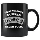 West Virginia Nurses Never Fold Play Cards Black Coffee Mug