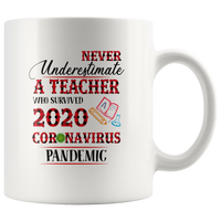 Never Underestimate A Teacher Who Survived 2020 Virus Pandemic Funny Gift For Women White Coffee Mug