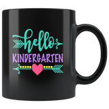 Hello kindergarten first day back to school black coffee mug