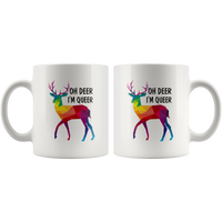 Oh Deer I'm Queer Funny Pun Colorful Deer LGBT Gay Pride Rainbow White Coffee Mug