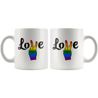 Print win hand love lgbt gay pride rainbow white coffee mug