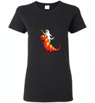 Unicorn Cat Riding Lightning T-Rex - Gildan Ladies Short Sleeve