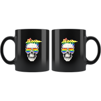 Lady skull LGBT rainbow gay lesbian pride black coffee mug