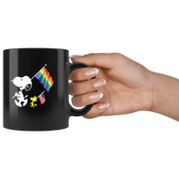 Snoopy LGBT america flag rainbow gay pride black coffee mug
