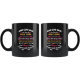 God said let there be july girl who has ears always listen arms hug hold love never ending heart gold birthday black coffee mug
