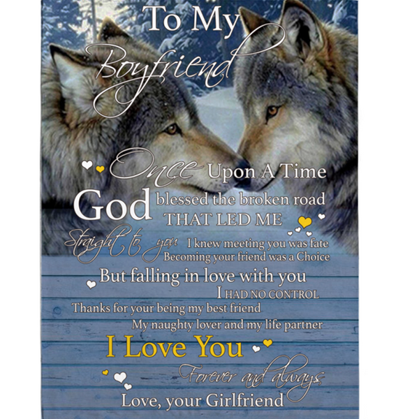 Personalized I Love My Boyfriend Forever Always Once Upon A Time Wolf Couple Valentines Day Gift From Girlfriend Fleece Blanket
