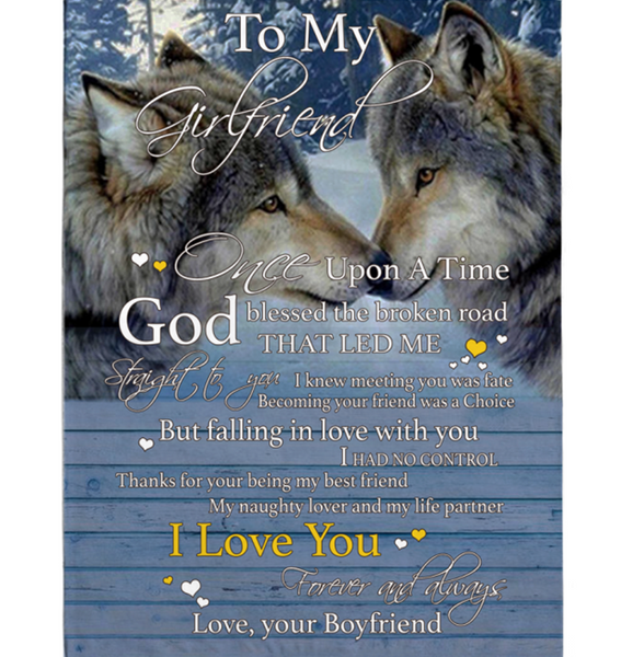 Personalized I Love My Girlfriend Forever Always Once Upon A Time Wolf Couple Valentines Day Gift Blanket From Boyfriend Fleece Blanket