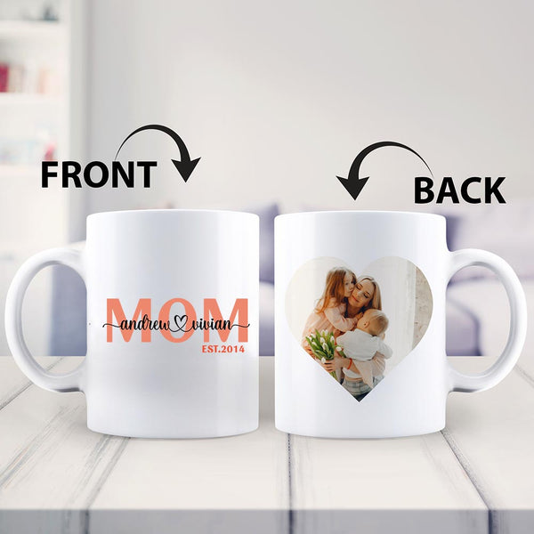 Mom We Love You Mothers Day Gift Personalized Custom Name Photo White Coffee Mugs