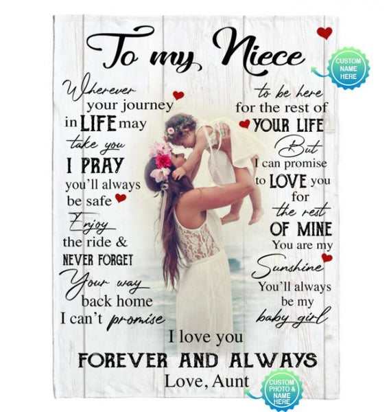 Personalized Custom To My Niece I Love You Forever Always Customize Photo Gift From Aunt Blanket