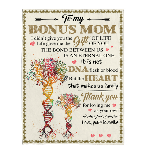 Personalized Custom Bonus Mom Not DNA Heart Make Us Family Thank you Mothers Day Gift From Son Daughter Blanket