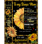 Personalized Custom Bonus Mom Not DNA Heart Makes Us Family Mothers Day Gift From Son Daughter Sunflower Blanket