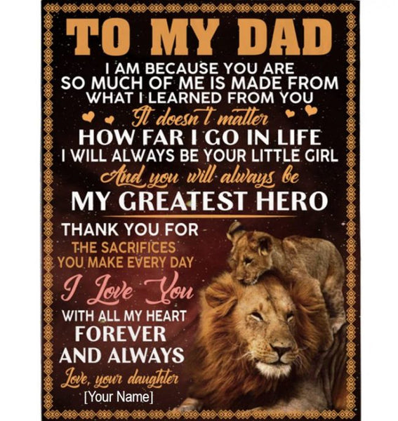 Personalized Custom Dad Fathers Day Gift I Love You Lion Gift From Daughter Blanket