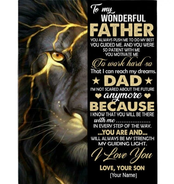 Personalized Custom Dad Lion Wonderful Father I Love You Fathers Day Gift From Son Blanket