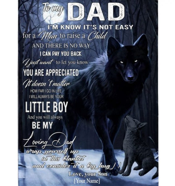 Personalized Custom Dad Not Easy Raise Child I Love You Fathers Day Gift From Son Wolf Blanket