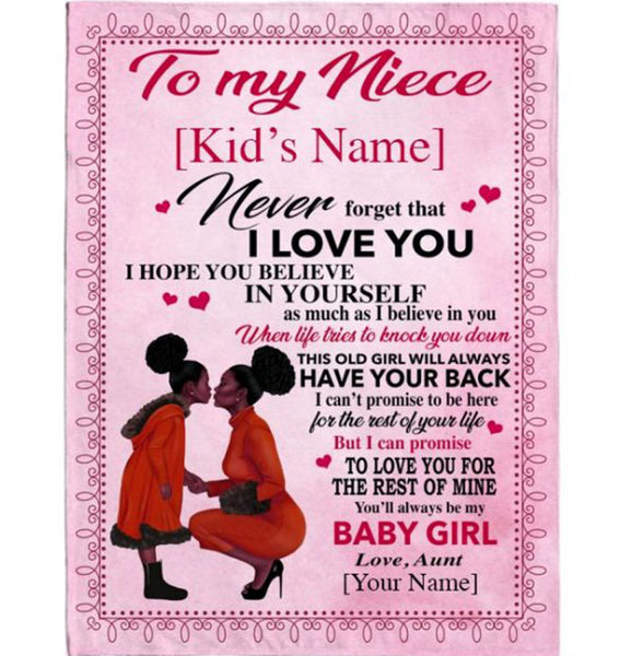 Personalized Customize To My Niece I Love You Believe In Yourself Black Girl Gift From Aunt Fleece Sherpa Mink Blanket