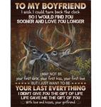 Personalized To My Boyfriend I Wish Turn Back Clock Find You Sooner Love Longer Deer Couple Valentine's Day Gift From Girlfriend Fleece Blanket