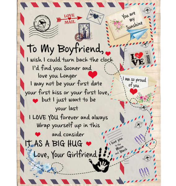 Personalized To My Boyfriend Wish Find You Sooner Longer I Love You Forever Big Hug Girlfriend Gift Letter Envelope Fleece Blanket
