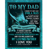 Personalized To My Dad Not Easy For Man Raise Child You Are Appreciated I Love You Fathers Day Gift From Son Fleece Blanket