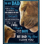 Personalized To My Dad Not Easy Man Raise A Boy You Are Appreciated I Love You Fathers Day Gift From Son Lion Black Fleece Blanket